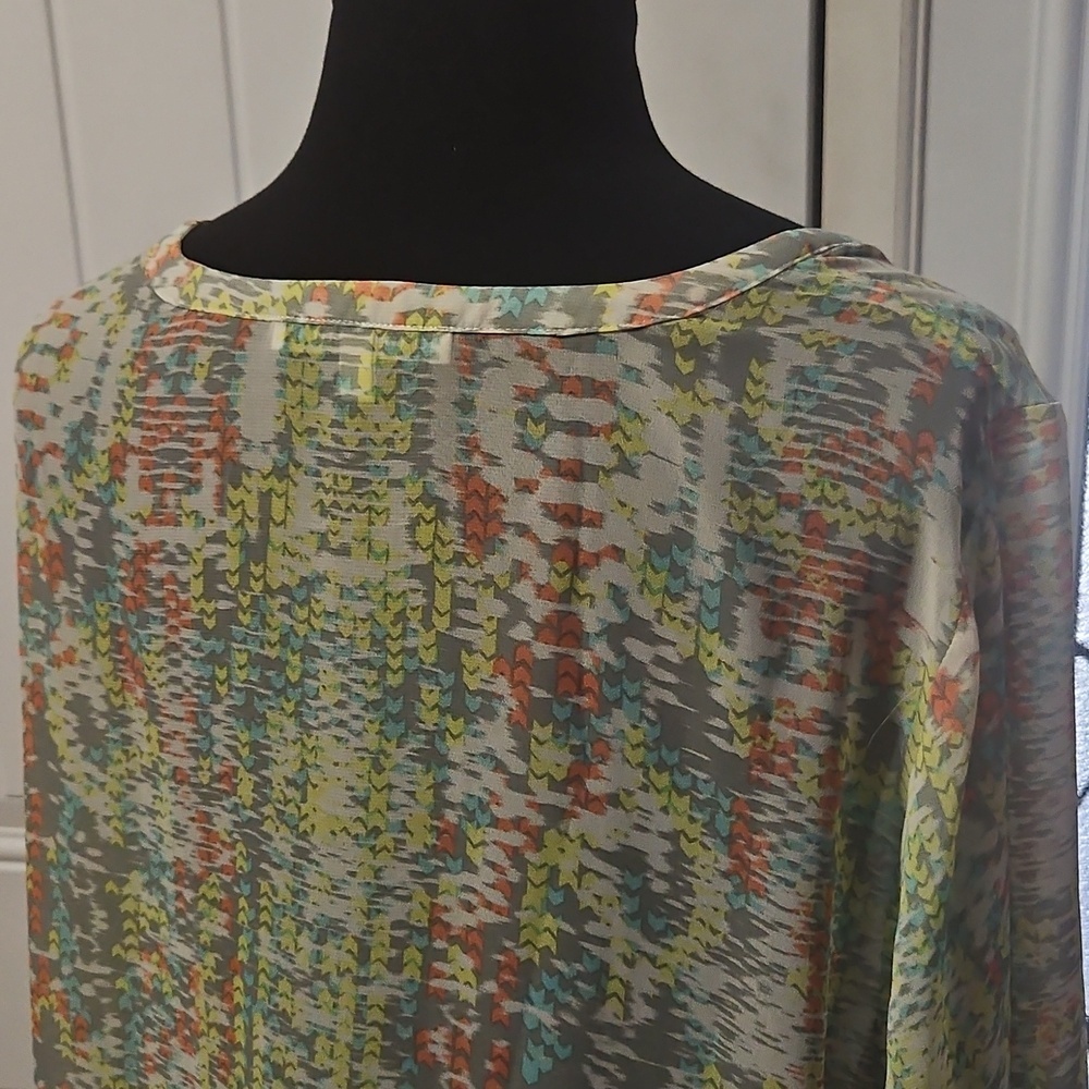 Daniel Rainn Sheer Abstract Print Peasant Boho Tunic Coverup Top 1X - Picture 5 of 14
